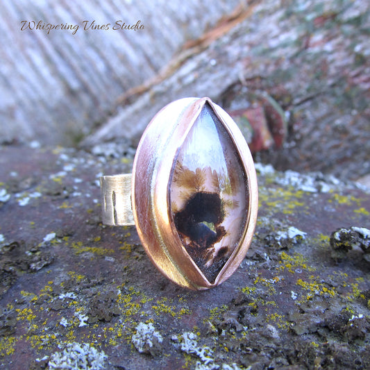 Agate Ring, Size 7, Handmade with Sterling Silver Band, Copper Bezel Setting - One of a Kind Montana Craftsmanship