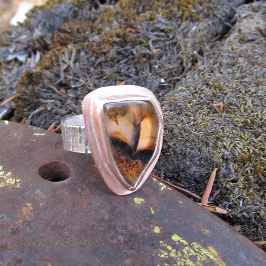 One-of-a-Kind Agate Ring with Tree Image - Montana Handcrafted - Size 9