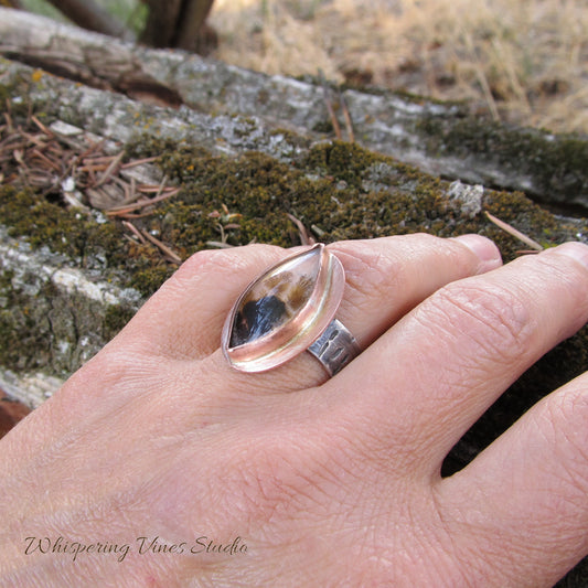Agate Ring, Size 7, Handmade with Sterling Silver Band, Copper Bezel Setting - One of a Kind Montana Craftsmanship