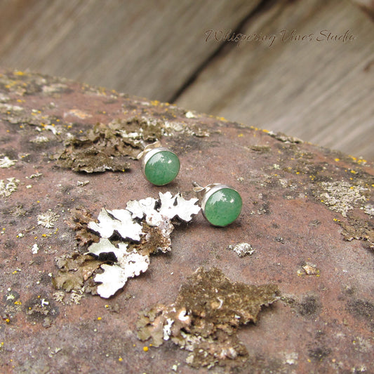 Aventurine Stud Earrings with Sterling Silver Ear Back
