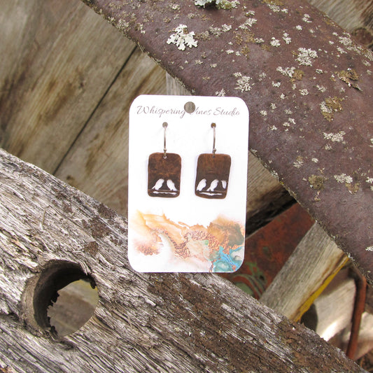 Handcrafted Bird on a Wire Earrings with Copper Patina Finish