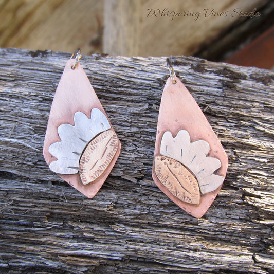 Boho Sunflower Handcrafted Earrings with Sterling Silver Ear Wires