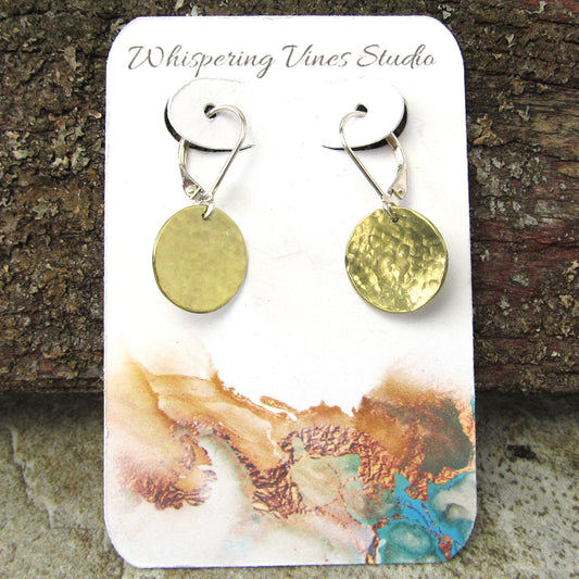 Hammered Brass Disc Earring with Sterling Lock Ear Wires
