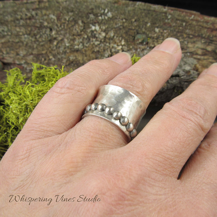 Handcrafted Sterling Silver Spinner Ring with Beaded Wire
