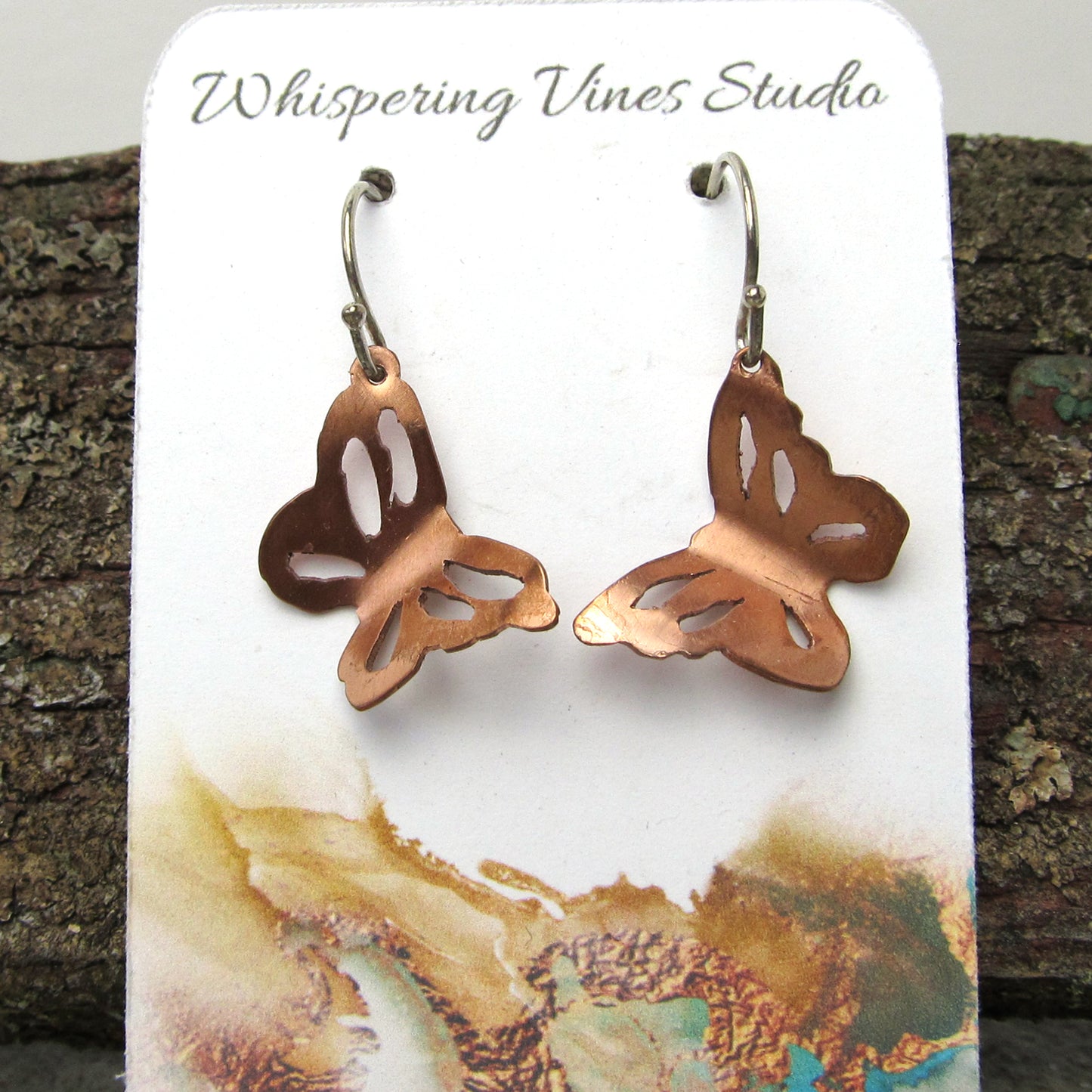 Hand Cut Patina Butterfly Earrings with Sterling Silver Ear Wires