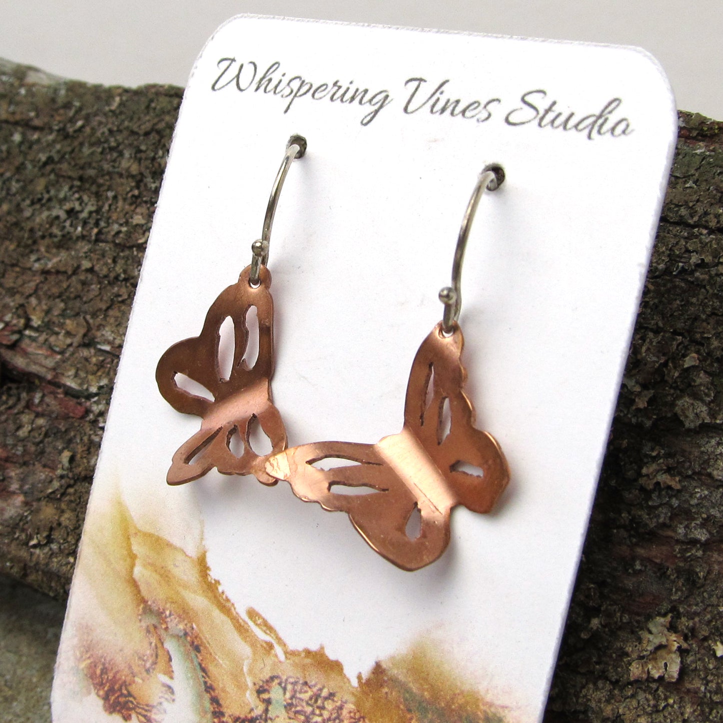 Hand Cut Patina Butterfly Earrings with Sterling Silver Ear Wires