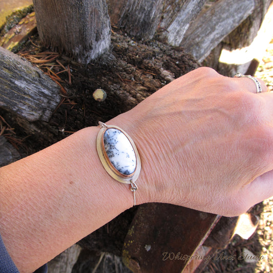 Dendritic Adjustable Bracelet in Sterling Silver with Copper Bezel Setting