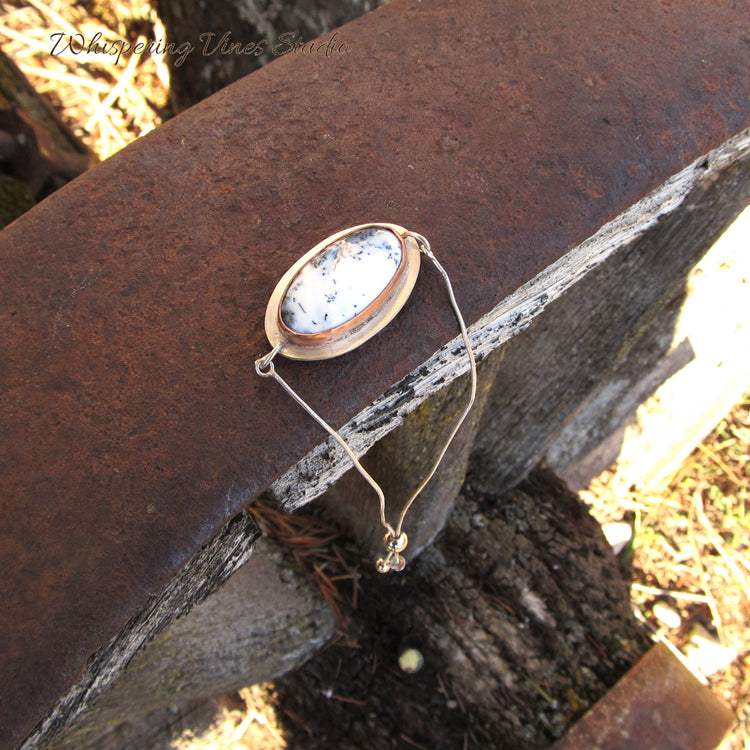 Dendritic Adjustable Bracelet in Sterling Silver with Copper Bezel Setting