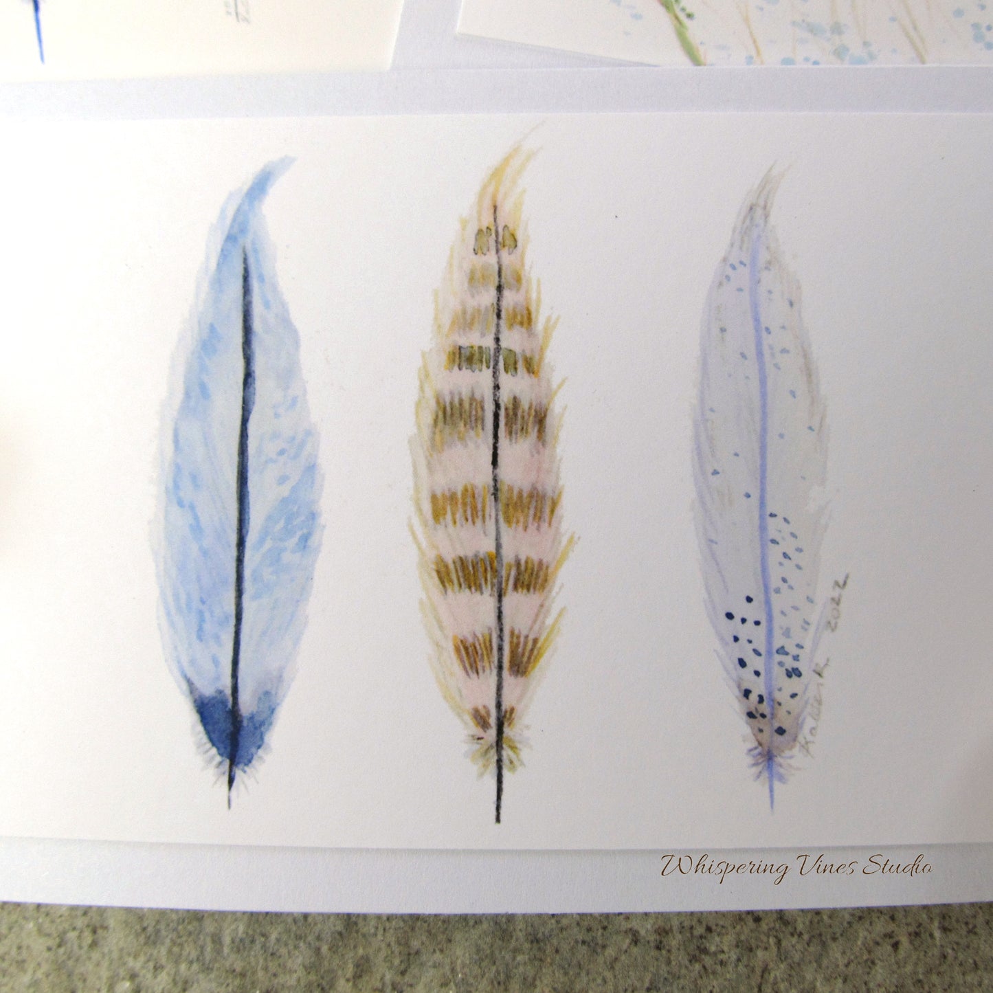 Feather Series - Set of Three Artisan Watercolor Notecards (4x6)