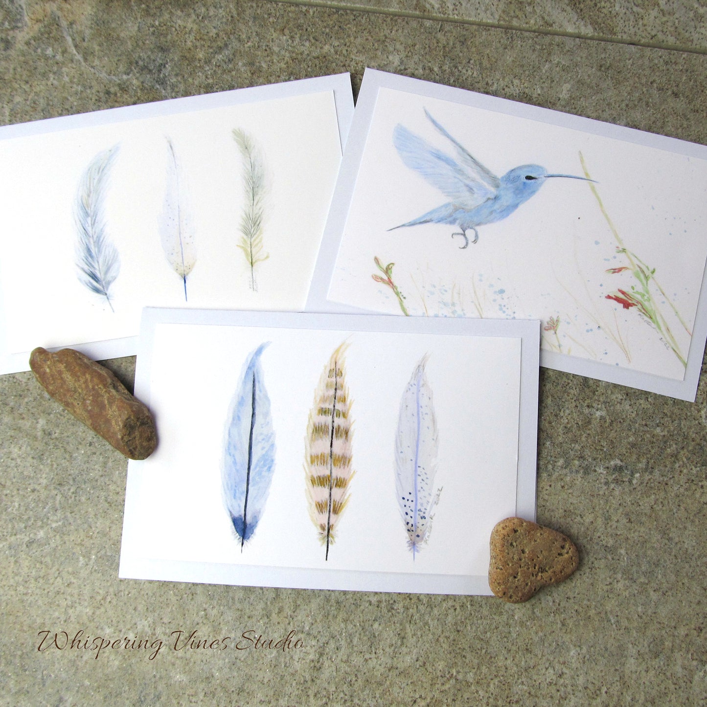 Feather Series - Set of Three Artisan Watercolor Notecards (4x6)