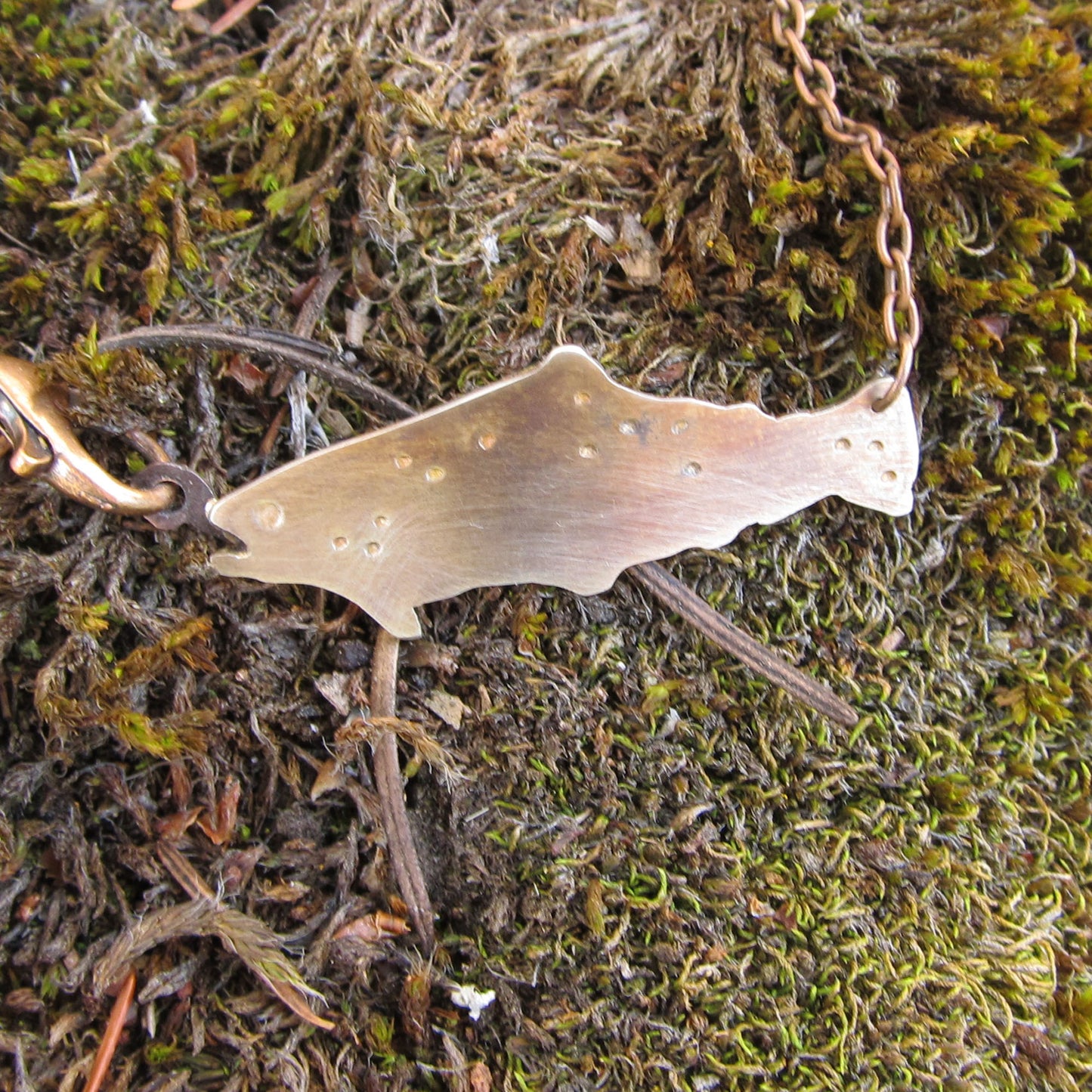 Handcrafted Sterling Silver Hooked Trout Pendant Necklace with Copper Chain