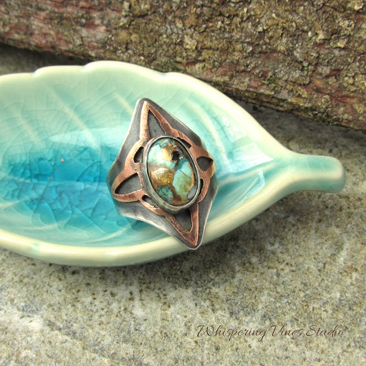 Handmade Turquoise Saddle Ring in Sterling Silver, Size 7