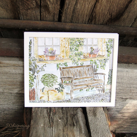 Original Watercolor Giclee Print - 8x10 Artistic Representation of Italian Bench and Porch