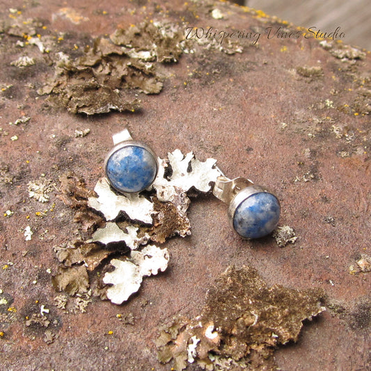 Handcrafted Lapis Lazuli Stud Earrings in Sterling Silver
