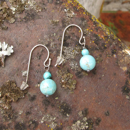 Handmade Blue Magnesite Dangle Earrings with Sterling Silver Ear Wire