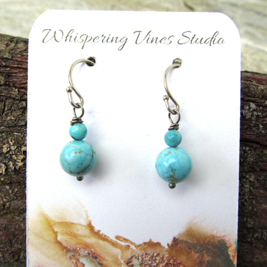 Handmade Blue Magnesite Dangle Earrings with Sterling Silver Ear Wire