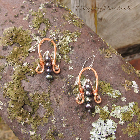 Handcrafted Mixed Metal Earrings with Iridescent Peacock Pearls