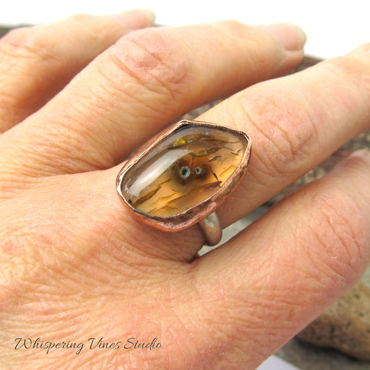 Handcrafted Montana Agate Abstract Shaped Ring, Size 7.5 with Sterling Silver Band
