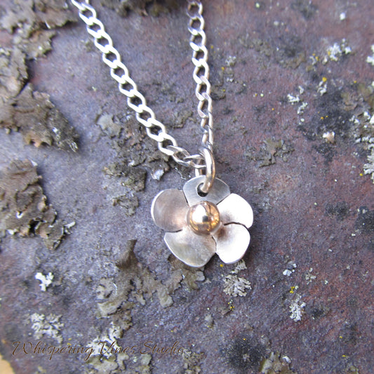 Handcrafted Sterling Silver Flower Necklace with 14K Gold Filled Ball