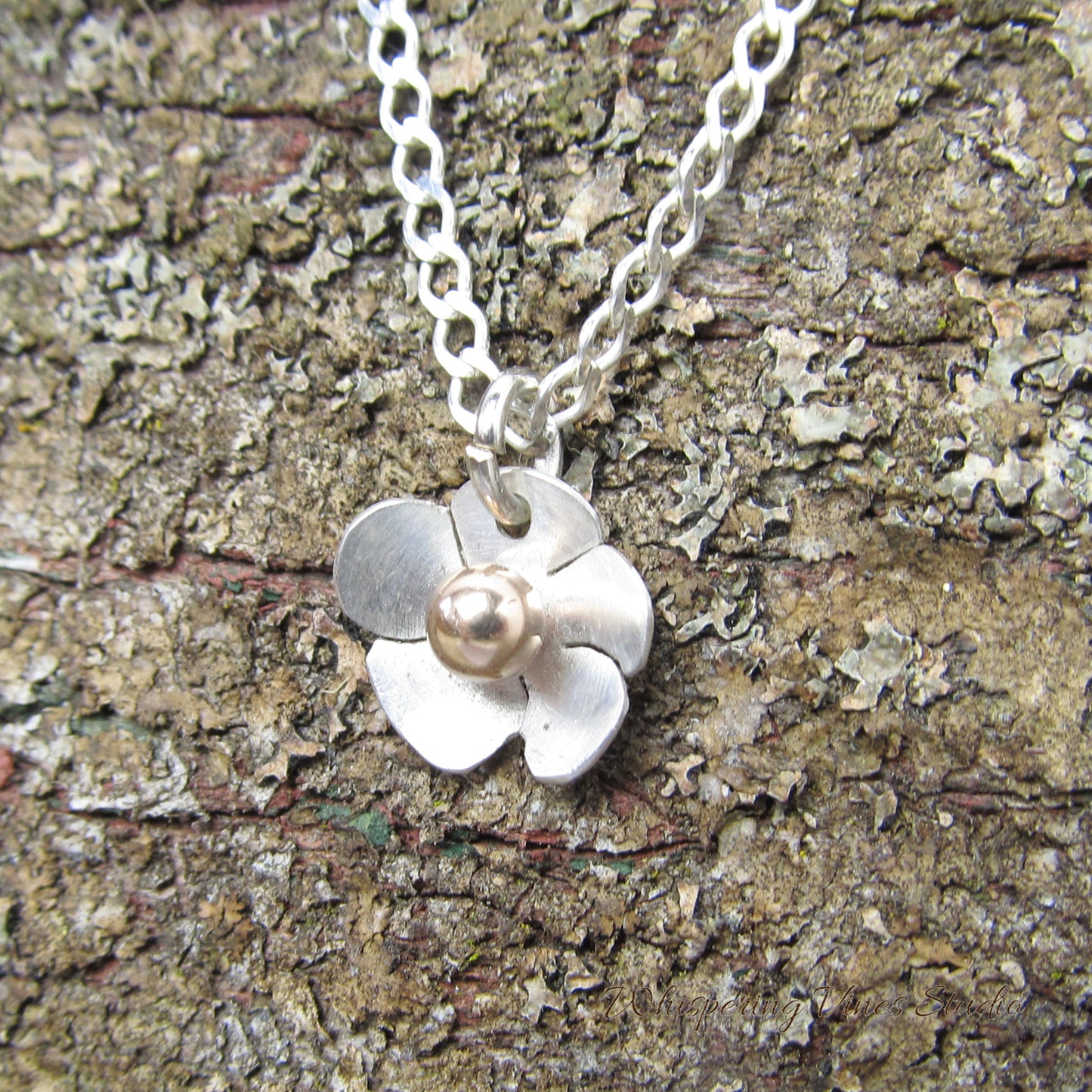 Handcrafted Sterling Silver Flower Necklace with 14K Gold Filled Ball