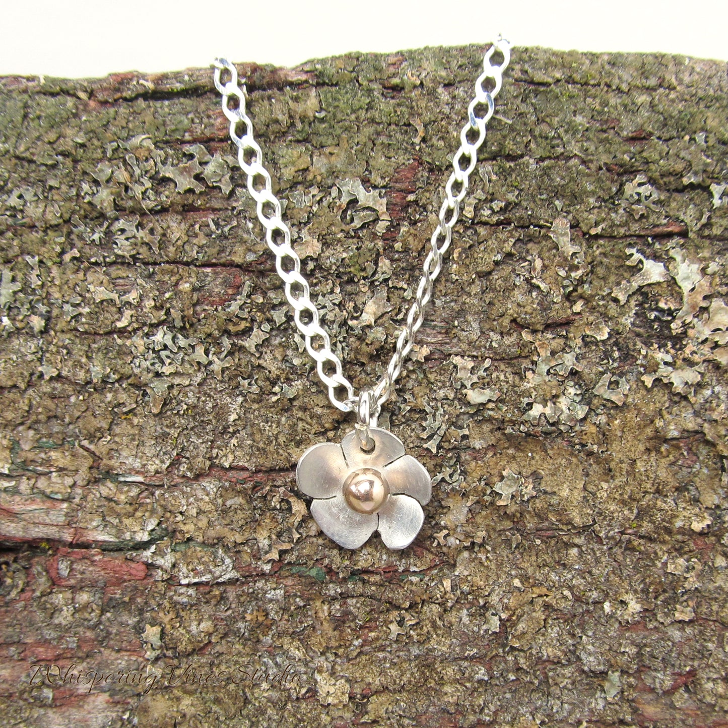 Handcrafted Sterling Silver Flower Necklace with 14K Gold Filled Ball