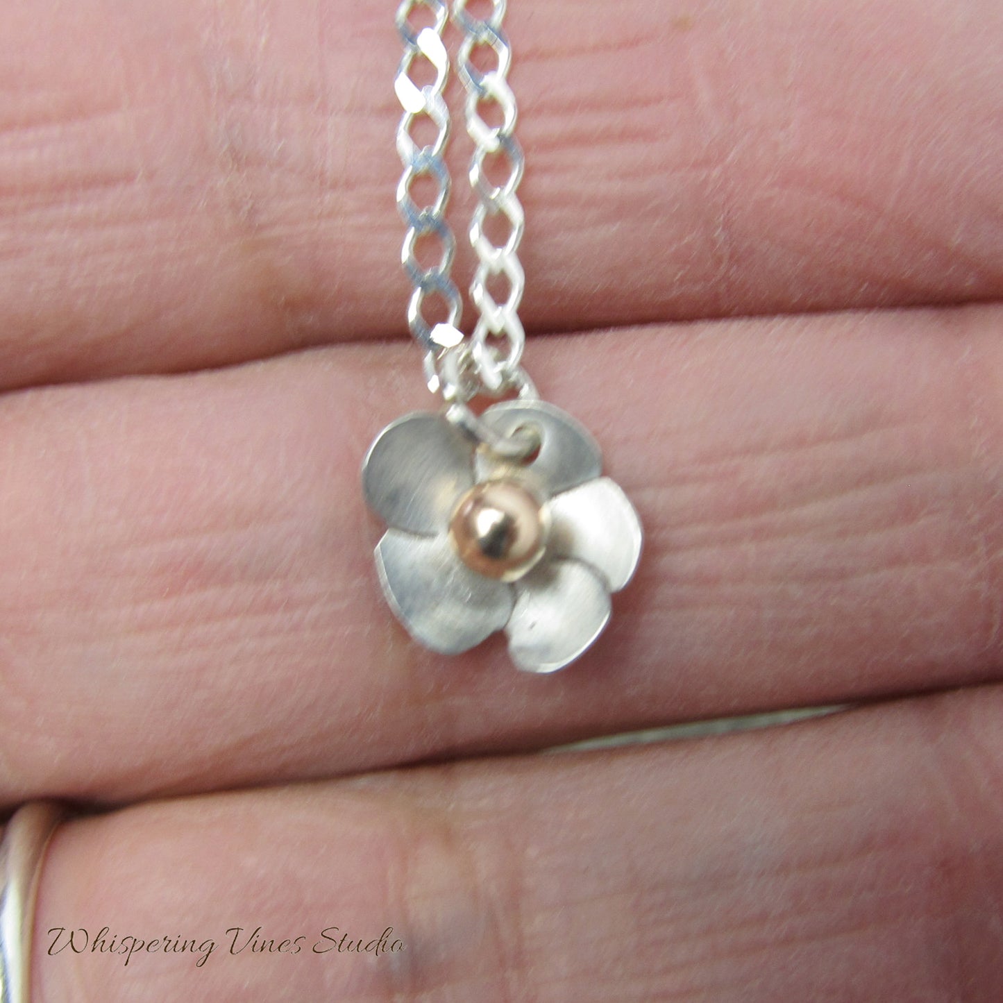 Handcrafted Sterling Silver Flower Necklace with 14K Gold Filled Ball