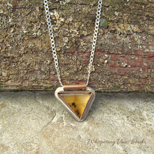 Triangle Montana Agate Necklace with Sterling Silver Chain, Handcrafted