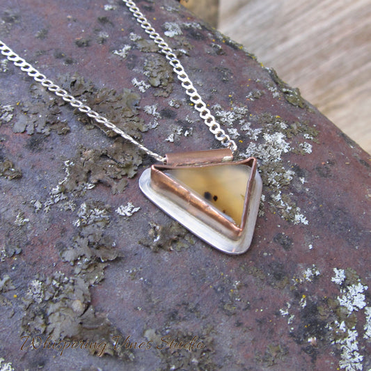 Triangle Montana Agate Necklace with Sterling Silver Chain, Handcrafted