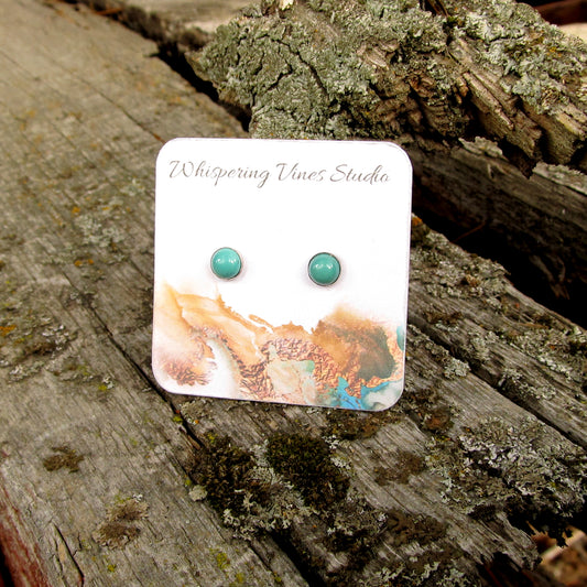 Handcrafted Sterling Silver Turquoise Stud Earrings - Hypoallergenic with 6MM Gemstones