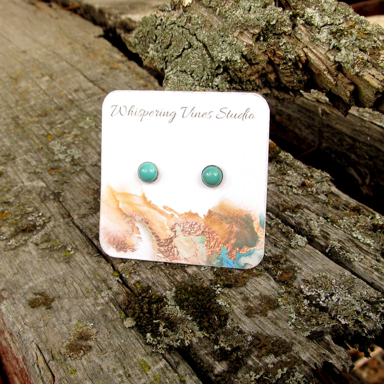 Handcrafted Sterling Silver Turquoise Stud Earrings - Hypoallergenic with 6MM Gemstones