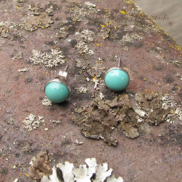 Handcrafted Sterling Silver Turquoise Stud Earrings - Hypoallergenic with 6MM Gemstones