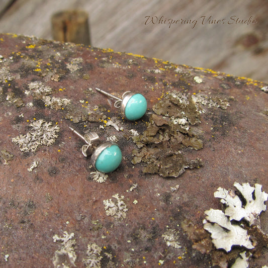 Handcrafted Sterling Silver Turquoise Stud Earrings - Hypoallergenic with 6MM Gemstones