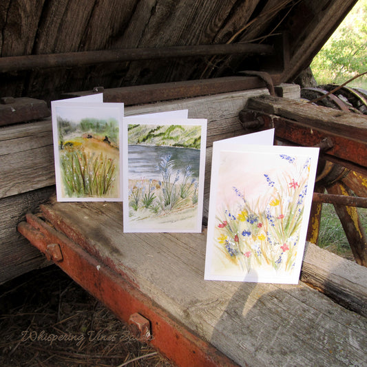 Set of Three Unique Wildflower Watercolor Prints on 4x6 Notecards