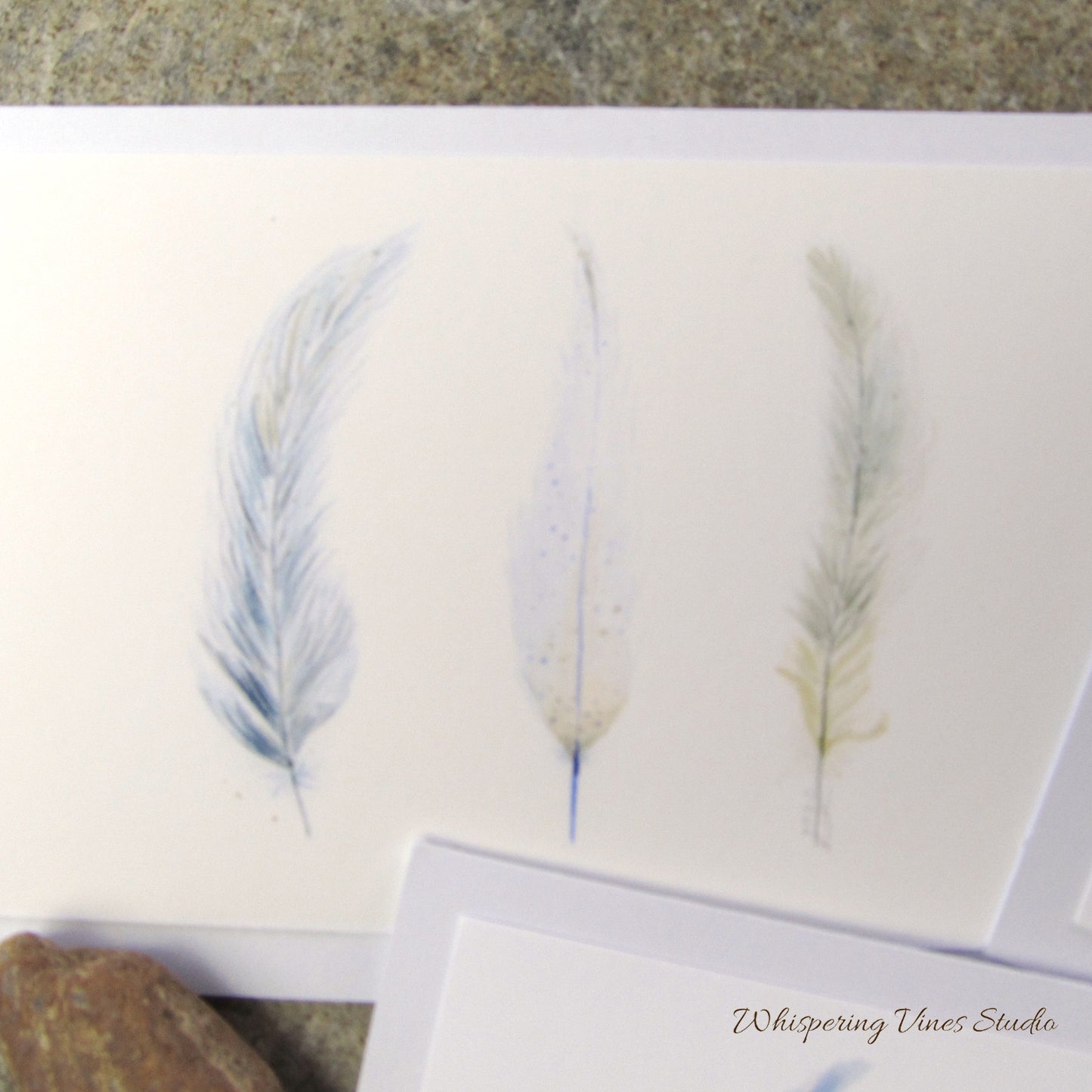 Feather Series - Set of Three Artisan Watercolor Notecards (4x6)